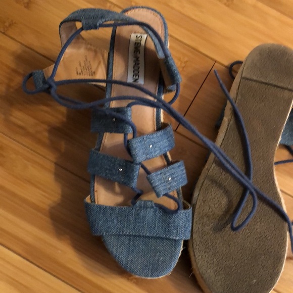 Steve Madden Brayla Denim Fabric Espadrille Wedges Size 9 - Picture 10 of 10